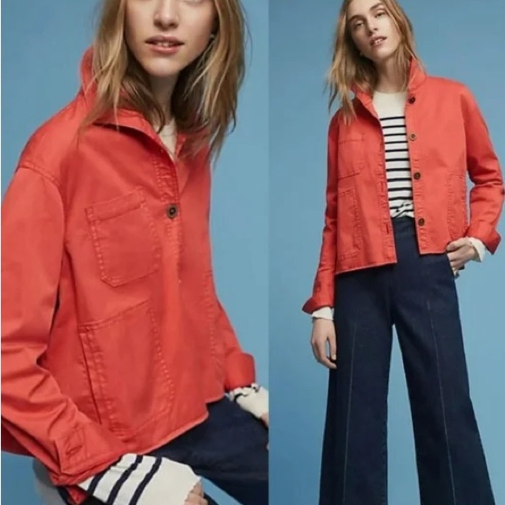Anthropologie Vibrant Red Utility Jacket
